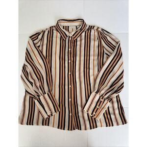 Eva Mendes Colorful Striped Long Sleeve Button Down Dress Up Shirt Size XL